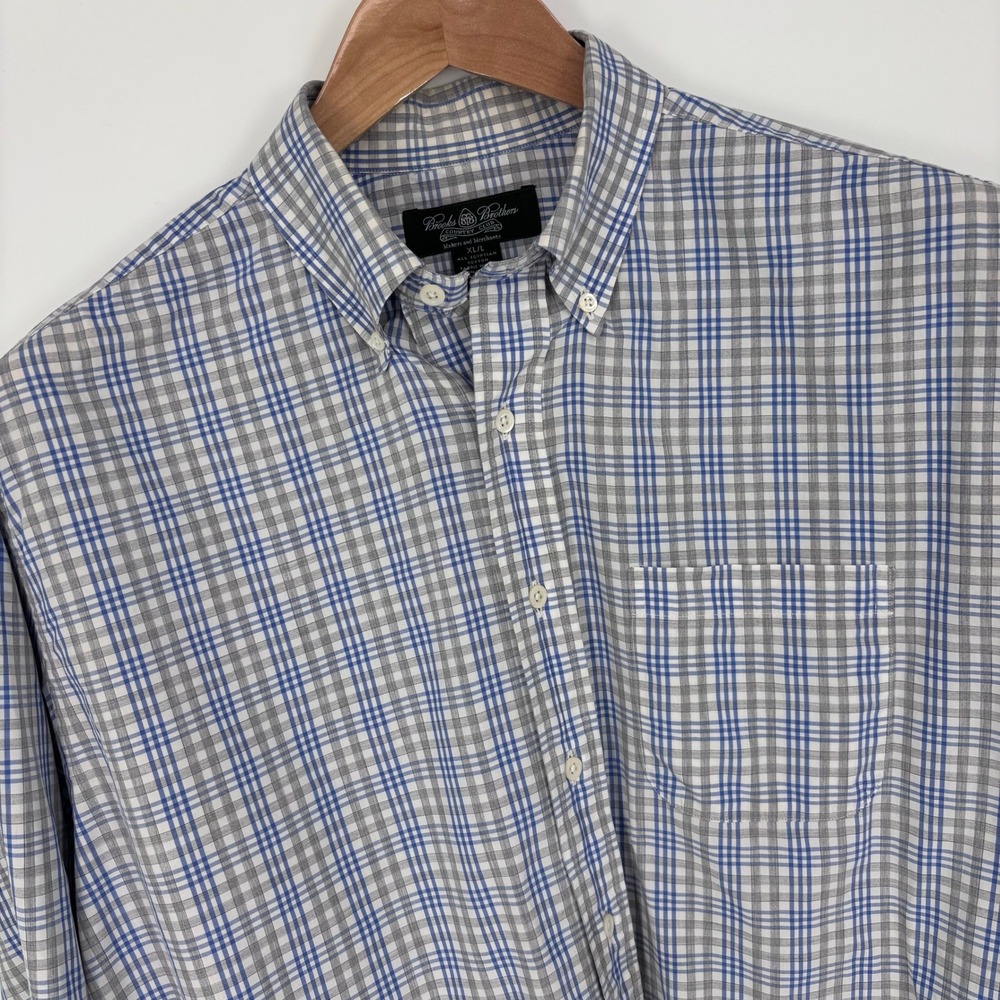 VTG Brooks Brothers Makers Country Club Button Down Shirt Men XL Blue Plaid USA